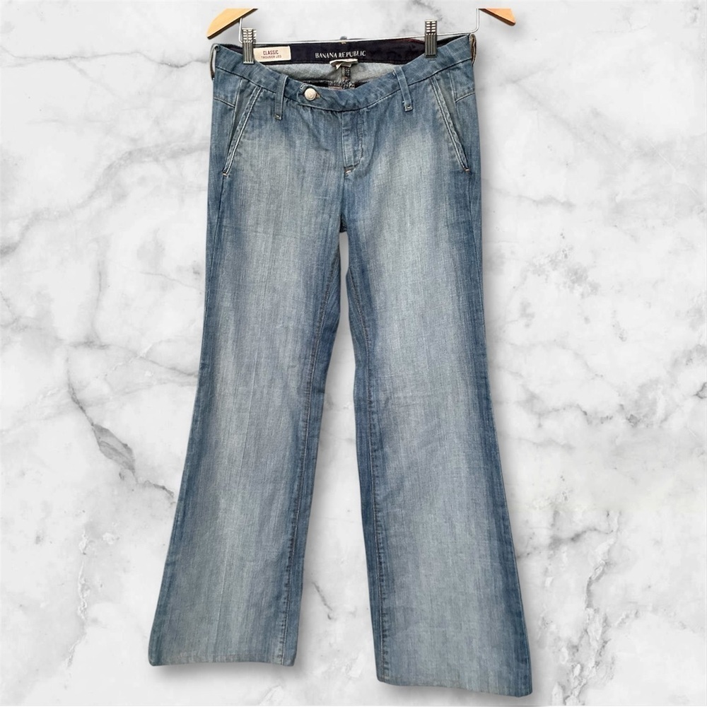 Banana Republic Classic Trousers Leg Stretch Women wide Leg Light Blue Jeans